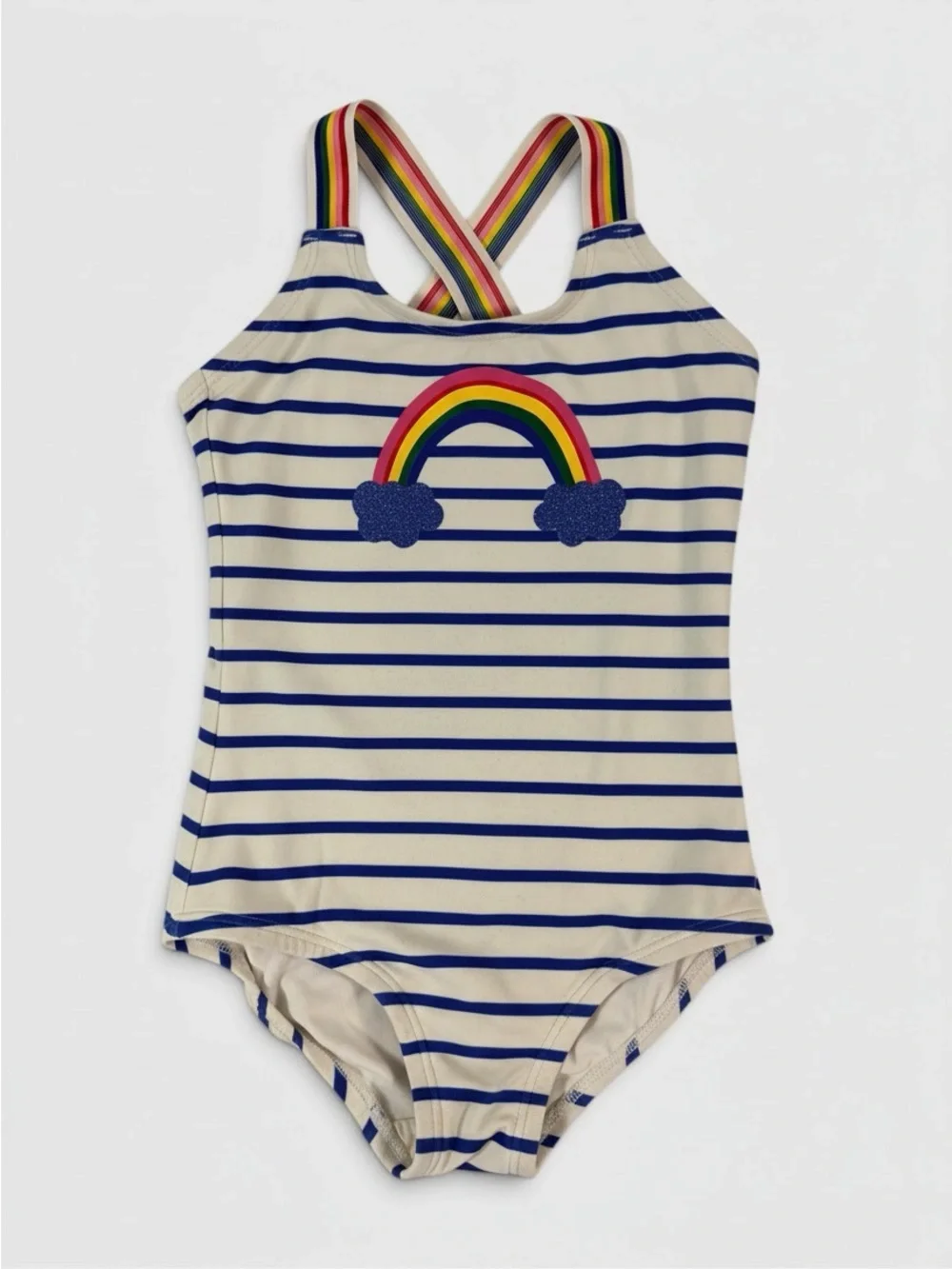 Hanna Andersson Girls 4 Rainbow Stripe One Piece Swimsuit Crossback